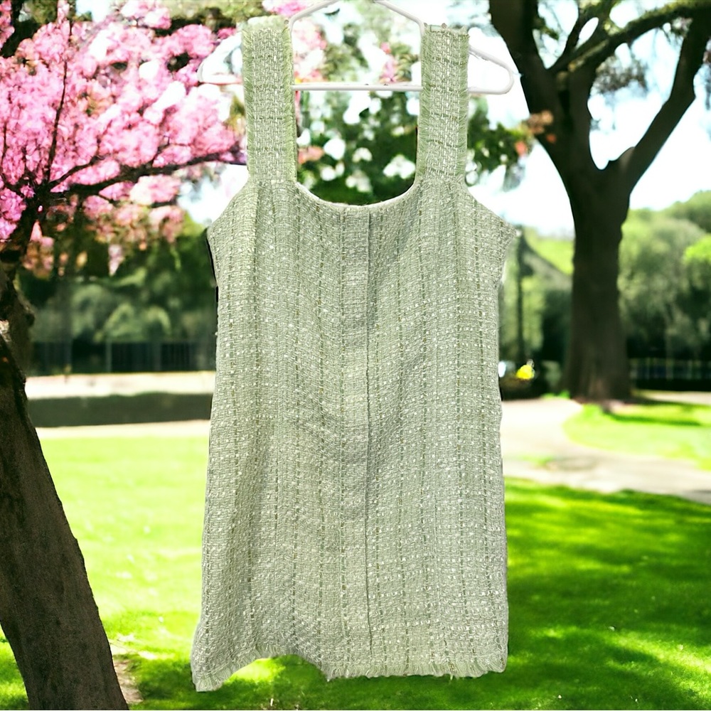 House of Harlow 1960 Tweed Mini Dress metallic Boucle in Lime Green Size Small